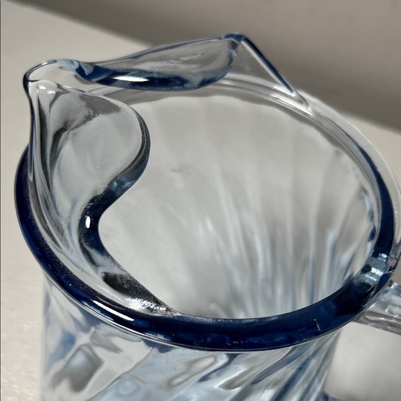 Vintage Elegant Blue Glass Pitcher Swirl Design - Picture 3 of 7